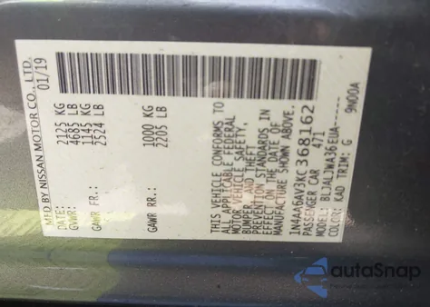 2019 Nissan Maxima 3.5 Sv from USA, damaged, VIN 1N4AA6AV3KC368162